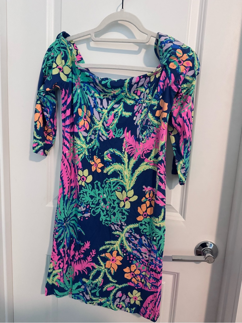 Lilly Pulitzer Navy Multicolor Floral Off-Shoulder Top